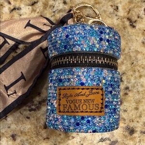 Blue crystal Keychain Pouch mini lipstick case purse or bag charm new